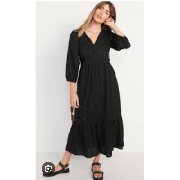 Women's Black Maxi Dress 3/4 sleeve All Day Old Navy Size M - Picture 1 of 13